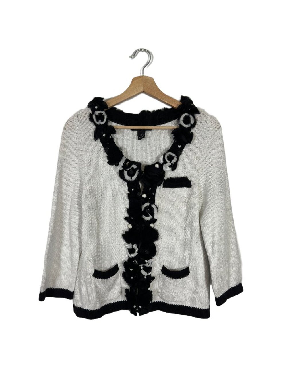 WHBM Floral Embroidered Cardigan Beaded Medium Business Casual Evening Formal